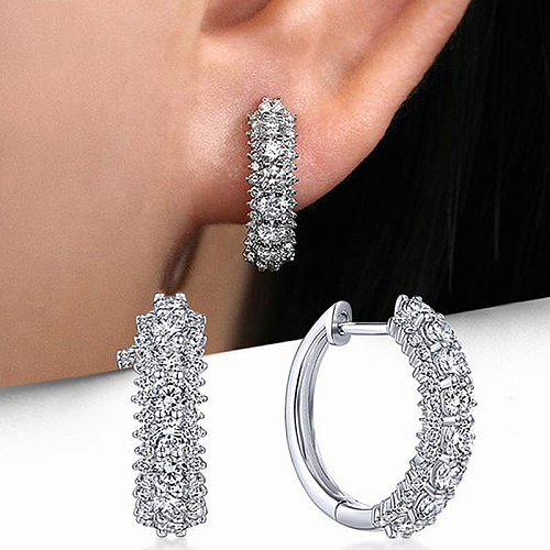 1 Pair Lady Round Inlay Copper Zircon Earrings