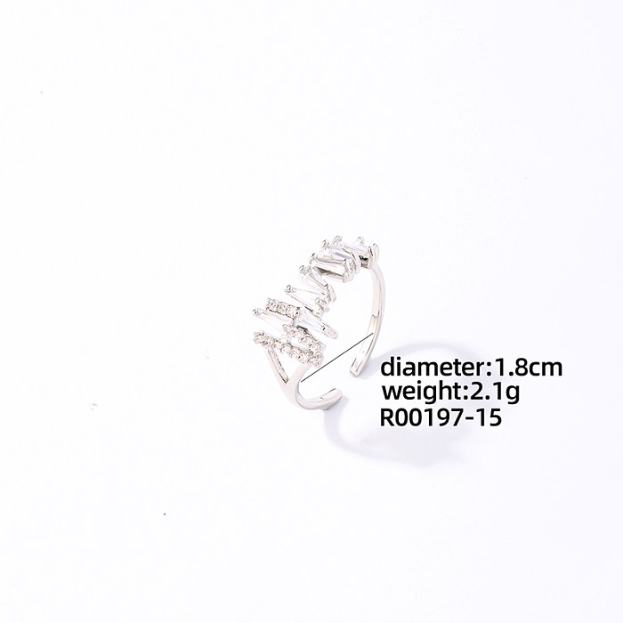 Casual Sweet Electrocardiogram Rectangle Copper Plating Inlay Zircon White Gold Plated Open Rings