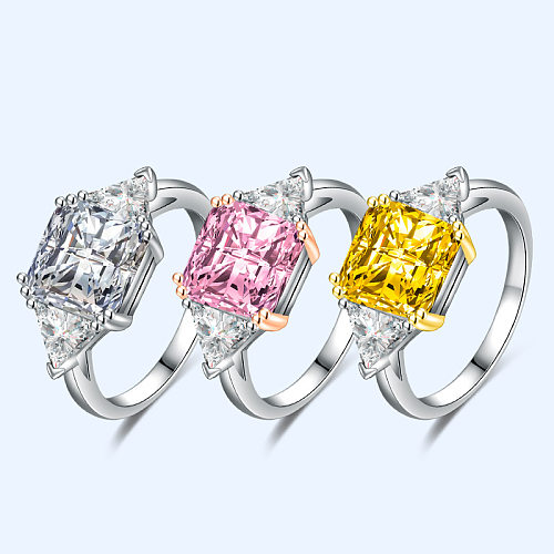 Simple Style Square White Copper Inlay Zircon Rings