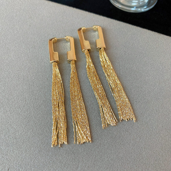 1 paire de boucles d'oreilles pendantes en cuivre plaqué à pampilles, Style Simple et décontracté