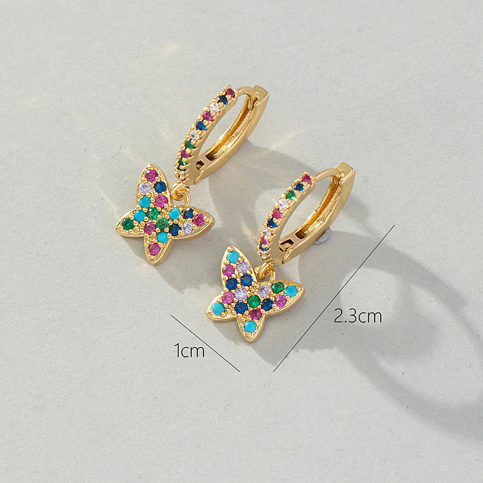 1 Pair Sweet Butterfly Inlay Copper Zircon Drop Earrings