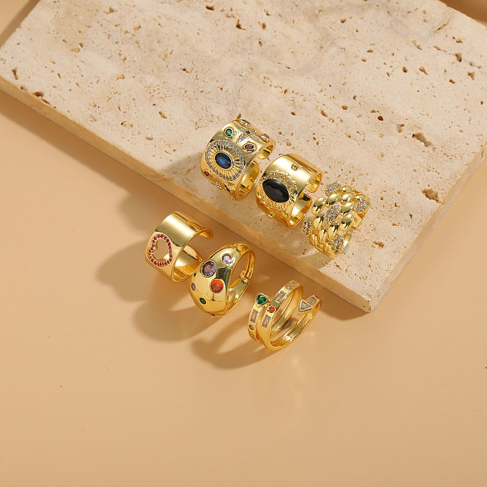 Anéis abertos banhados a ouro 14K com revestimento de cobre em forma de coração oval estilo clássico casual
