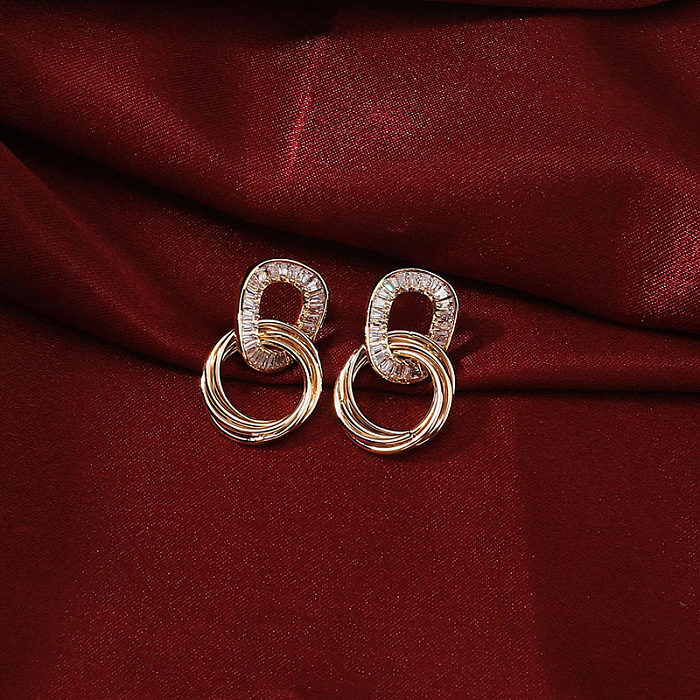 1 Pair IG Style Retro Korean Style Irregular Plating Inlay Copper Zircon 18K Gold Plated Drop Earrings