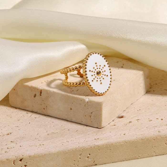Modischer ovaler offener Ring aus Edelstahl mit Emaille, 1 Stück