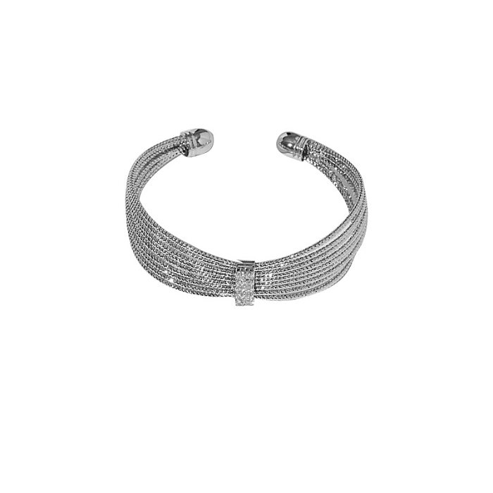 Bracelets de manchette en Zircon avec incrustation de placage de cuivre à rayures Streetwear