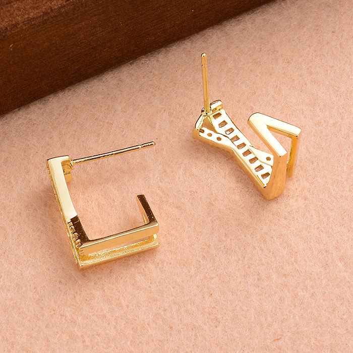 1 Pair IG Style Simple Style L Shape Cross Inlay Copper Zircon 14K Gold Plated Ear Studs