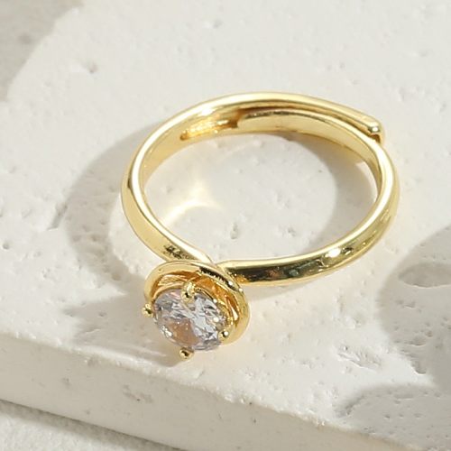 Elegant Luxurious Solid Color Copper Plating Inlay Zircon 14K Gold Plated Rings