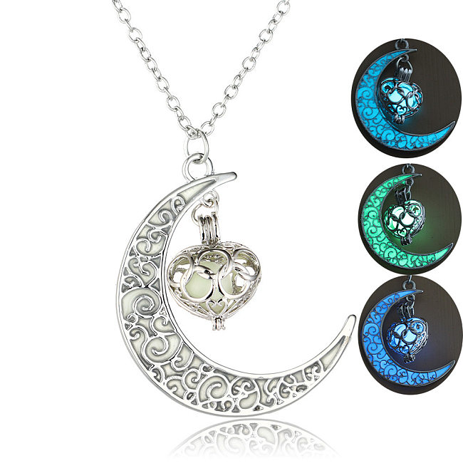 Moda venda quente lua representa meu coração colar luminoso pingente de coração jóias por atacado