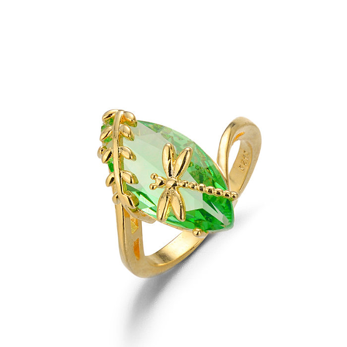 Anillo de esmeralda verde oliva con libélula verde transfronterizo europeo y americano, joyería de moda