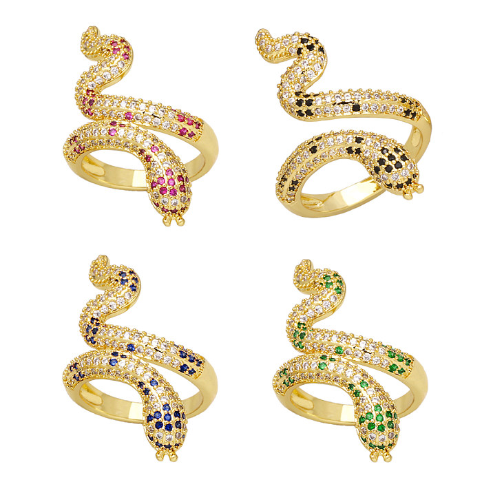 IG Style Snake Copper Plating Inlay Zircon 18K Gold Plated Open Rings
