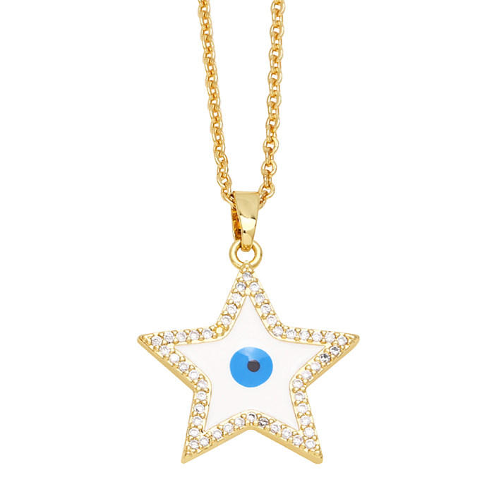 Original Design Streetwear Devil'S Eye Star Copper Enamel Plating Inlay Zircon 18K Gold Plated Pendant Necklace