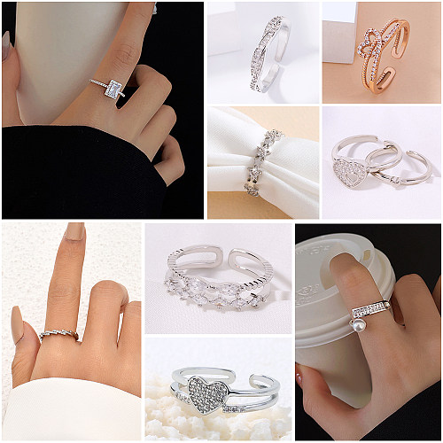 Classic Style Square Star Heart Shape Copper Open Ring Plating Zircon Copper Rings 1 Piece