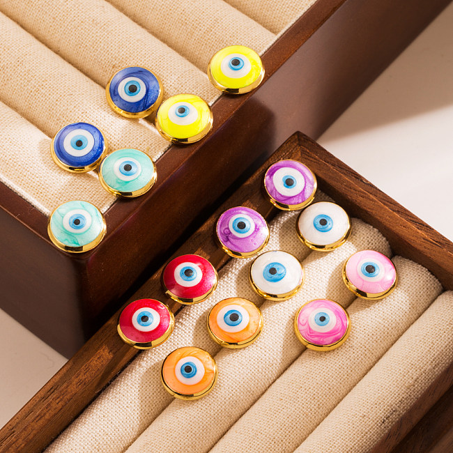 1 Pair Fashion Devil'S Eye Copper Enamel Ear Studs