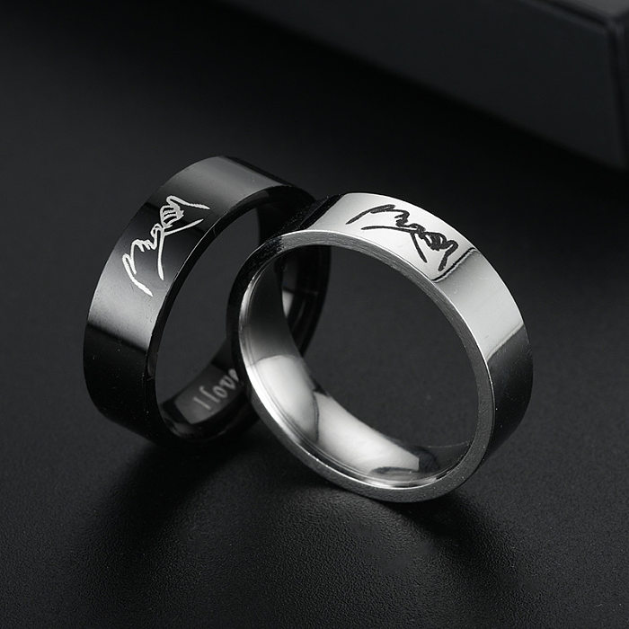 Titanium Steel Retro Love Ilove You Hand In Hand Couple Ring