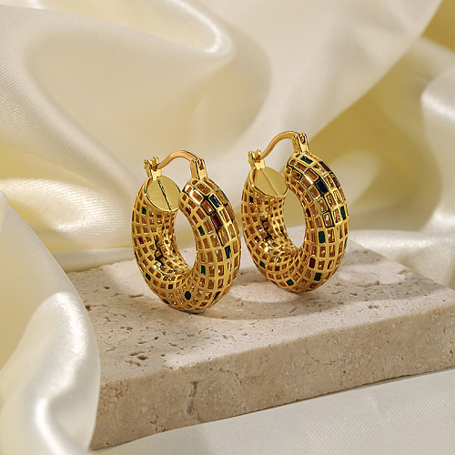 1 Paar Ohrringe im schlichten Farbblock-Stil, bemalt mit Einbrennlackierung, Kupfer mit 18-Karat-Vergoldung
