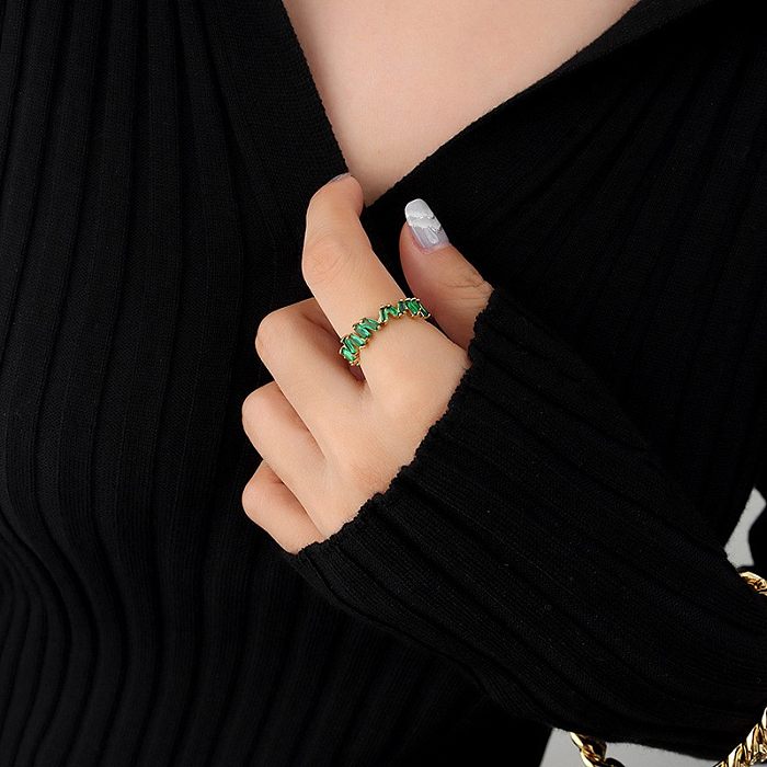 Moda feminina estilo simples geométrico titânio aço strass artificial anel chapeamento anéis de cobre