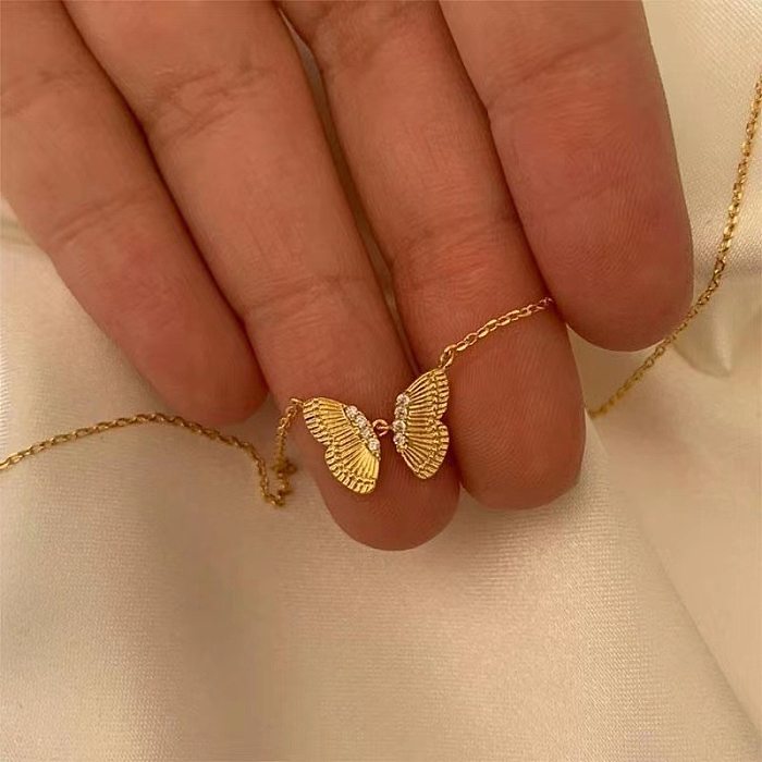 Simple Style Butterfly Copper Plating Gold Plated Pendant Necklace