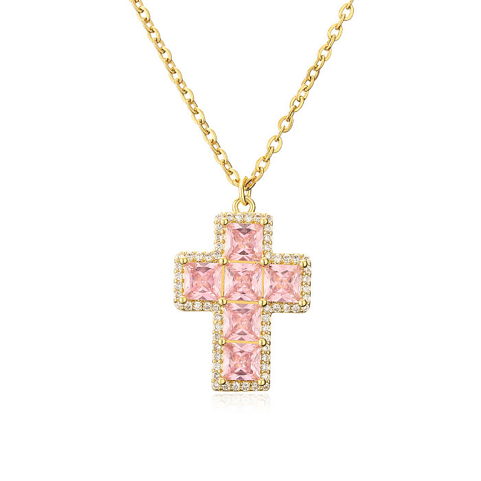 IG Style Cross Copper Inlay Zircon Pendant Necklace