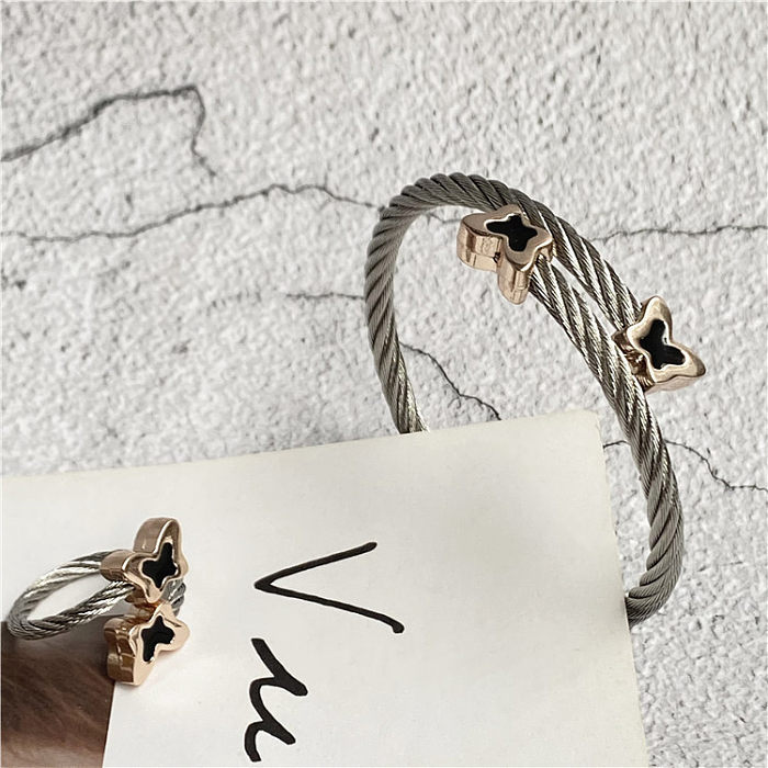 Pulseiras de anéis unissex esmaltadas borboleta de aço inoxidável estilo clássico retrô