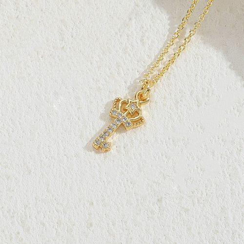 Elegant Luxurious Key Copper Plating Inlay Zircon 14K Gold Plated Pendant Necklace