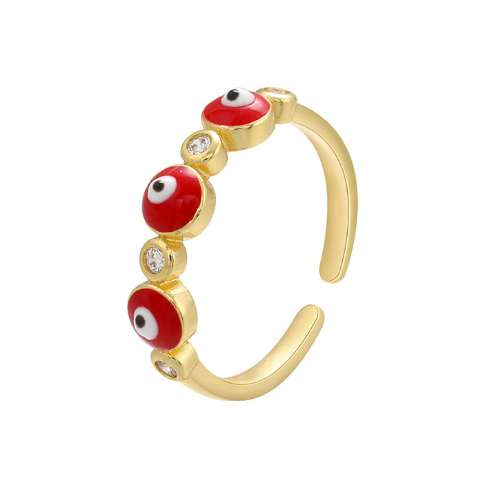 Fashion Micro-inlaid Zircon Oil Dropping Eyeball Pattern Open Brass Ring Wholesale jewelry