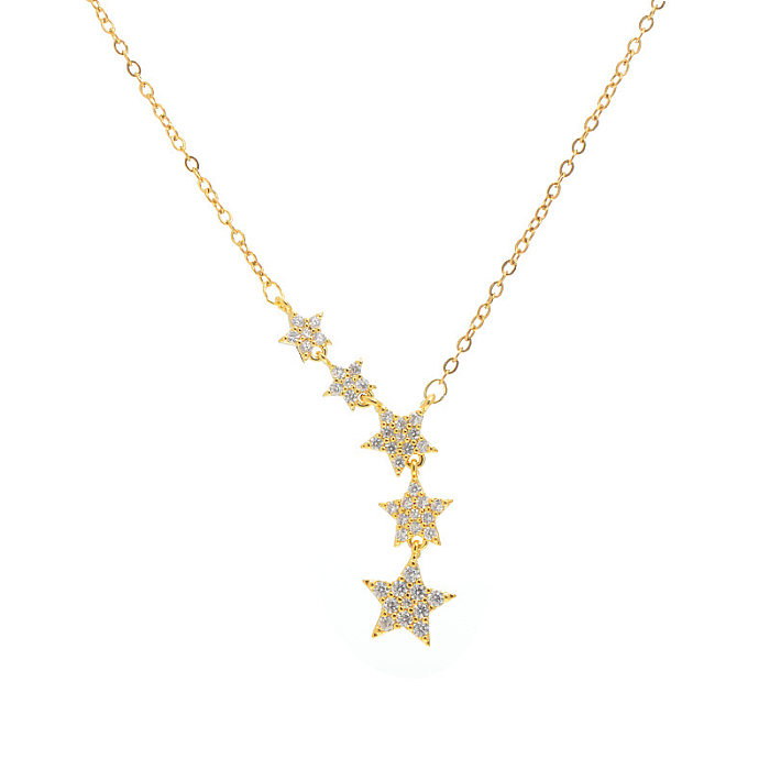Fashion Geometric Star Copper Inlay Zircon Necklace