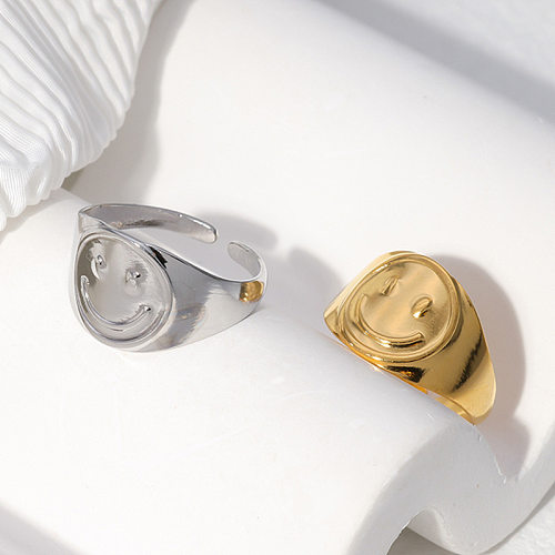 Übertriebene, schlichte, asymmetrische, offene Ringe mit Smiley-Gesicht aus Edelstahl
