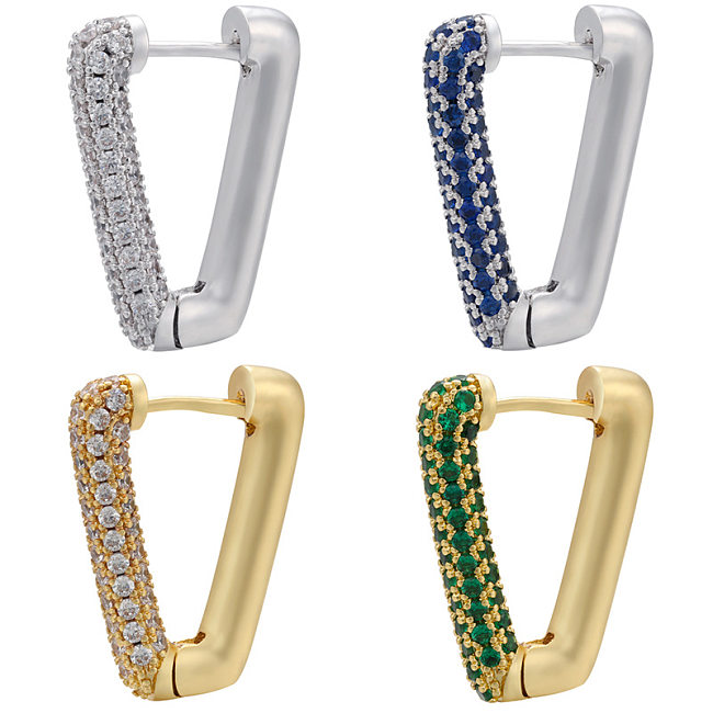 Simple Micro Inlaid Inverted Triangle Colored Diamond Ear Buckle Wholesale jewelry