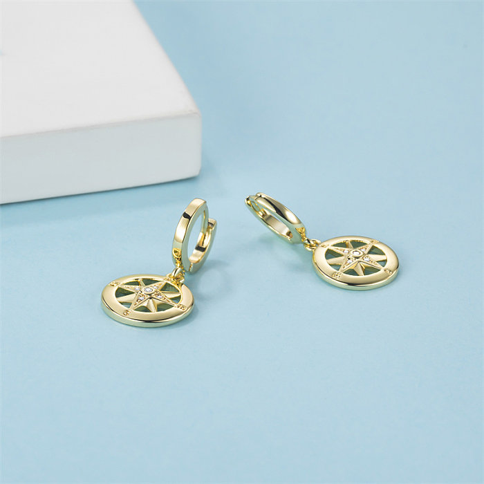 Boucles d'oreilles pendantes en cuivre et Zircon plaqué or 1 carats, 14 paire, Style Simple et mignon, placage hexagramme ajouré