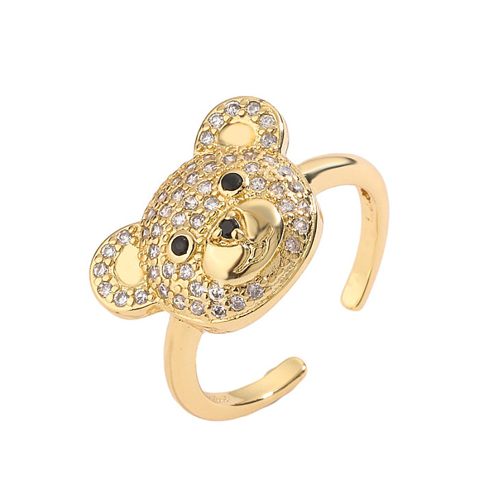 Luxuriöse offene Ringe mit Tierbär-Verkupferung, Inlay, Zirkon und vergoldet