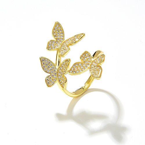 Fashion Simple Copper Plating 18K Golden Butterfly Shaped Open-End Zircon Ring