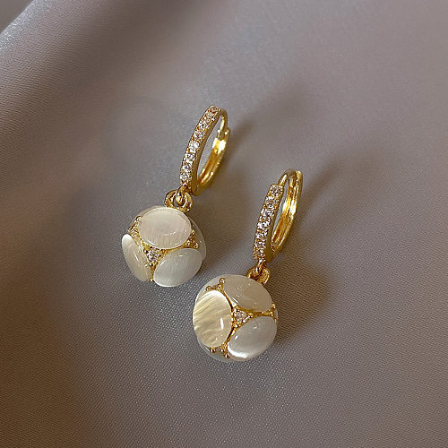 Boucles d'oreilles pendantes en cuivre et Zircon opale, 1 paire, fleur à la mode