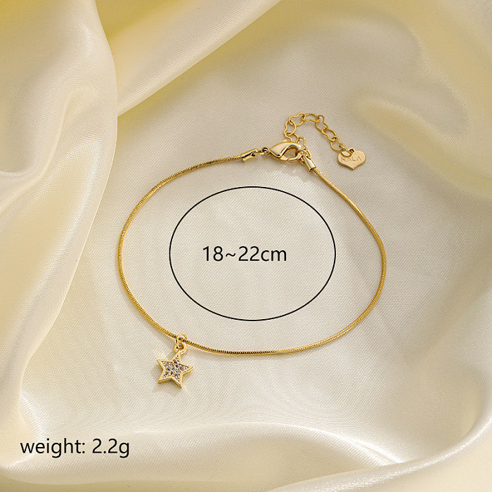 Estilo simples comutar pentagrama cobre charme chapeamento inlay zircão 18k banhado a ouro pulseiras banhadas a prata