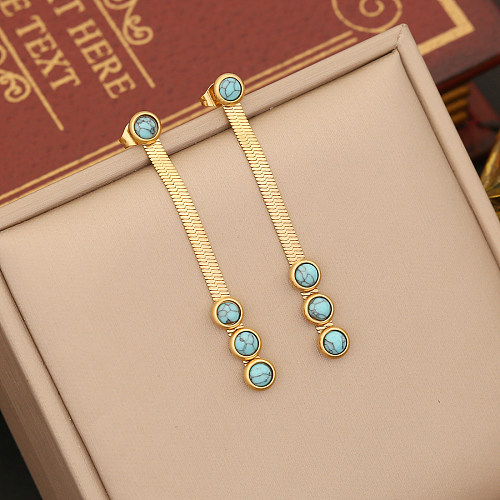 Elegant Vintage Style Round Stainless Steel Plating Inlay Turquoise Bracelets Earrings Necklace
