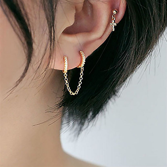 1 Piece IG Style Round Tassel Inlay Copper Zircon Earrings