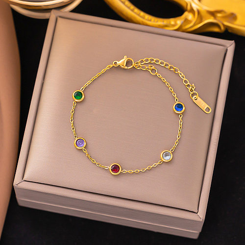 Damen-Armbänder, Ohrringe, Halskette mit mehrfarbiger Titan-Stahlbeschichtung, Inlay aus künstlichen Edelsteinen
