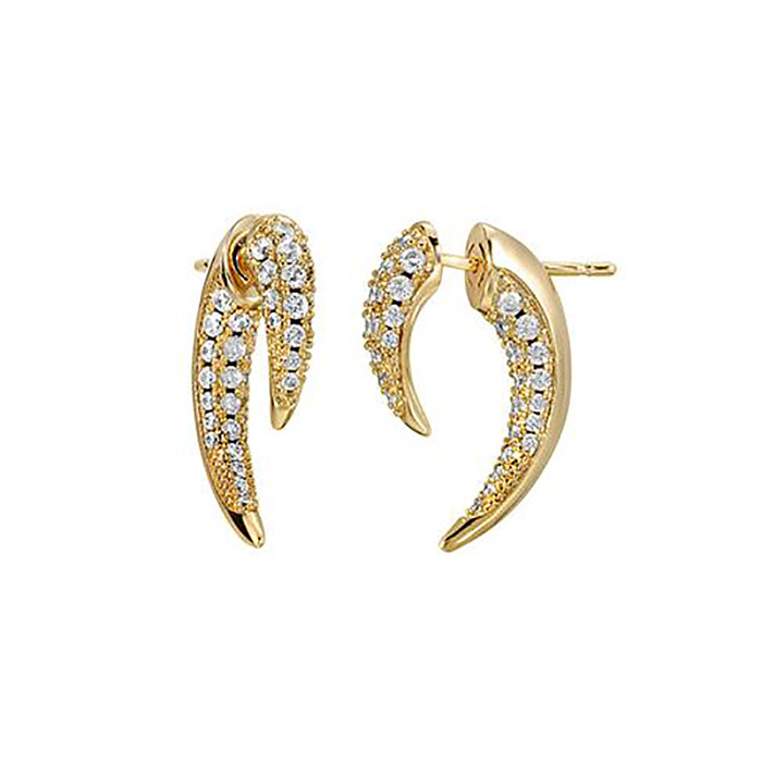 Simple Style Horns Copper Gold Plated Irregular Three-dimensional Zircon Ear Studs 1 Pair