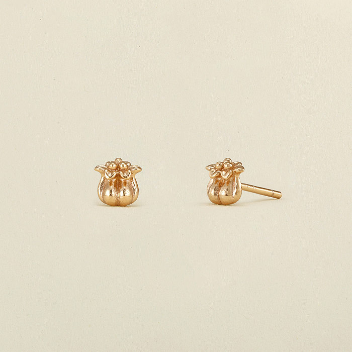 1 Pair Glam Retro Simple Style Flower Copper Plating 14K Gold Plated Ear Studs