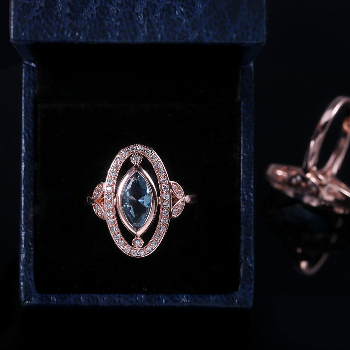 Moda cobre banhado a ouro rosa micro-conjunto anel de zircão feminino atacado