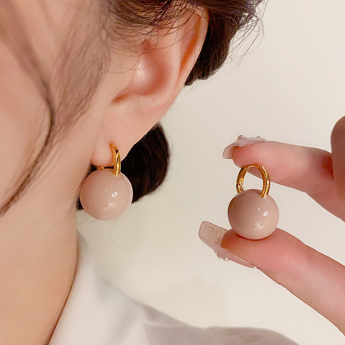 1 Pair Sweet Simple Style Ball Enamel Copper 14K Gold Plated Earrings