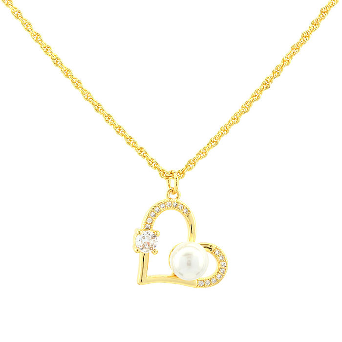 Collier avec pendentif en forme de cœur brillant, Style Simple, nœud papillon en cuivre plaqué or 18 carats, perle en Zircon, en vrac