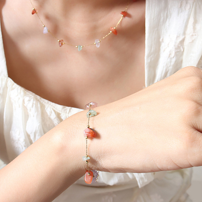 Collier de bracelets en pierre naturelle en acier titane irrégulier à la mode