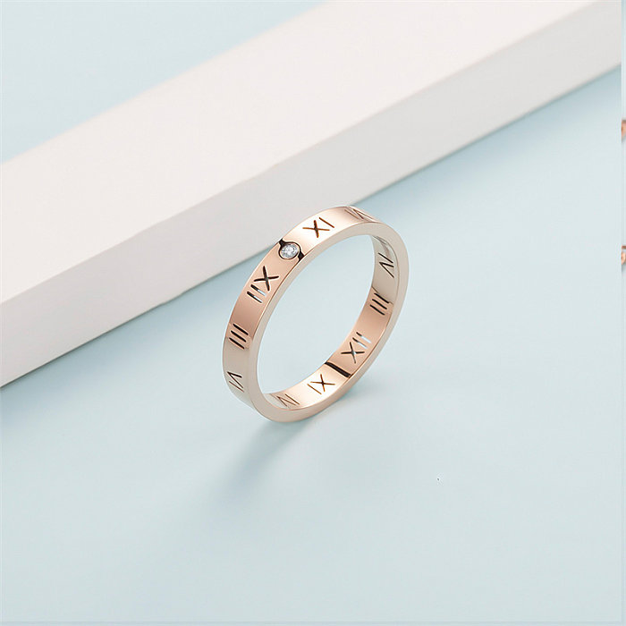 Casual Classic Style Letter Stainless Steel Titanium Steel Plating Inlay Diamond Rose Gold Plated Rings
