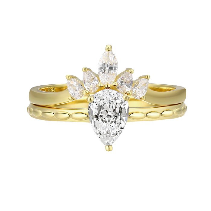 Wassertropfen-Kronen-Ring, verkupfert, echtes Gold, farberhaltend, Schmuck, kreative Kombination, Fingerring