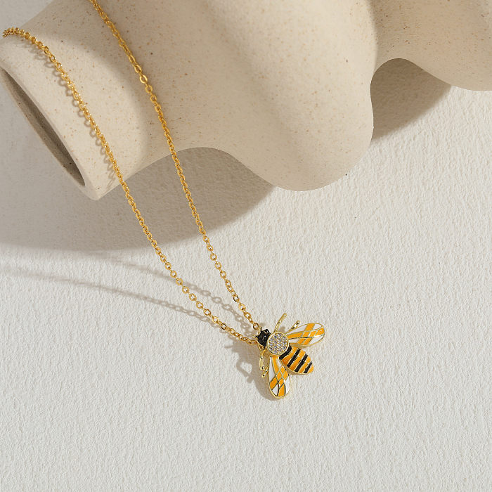 Elegante estilo clássico inseto cobre esmalte chapeamento embutimento zircão colar banhado a ouro 14K