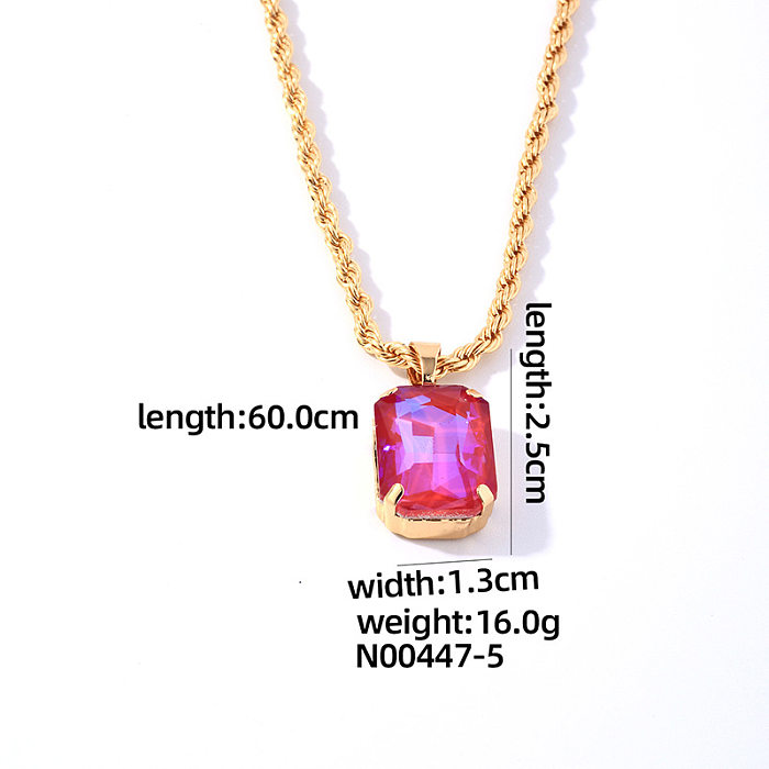 Simple Style Rectangle Copper Inlay Zircon Pendant Necklace
