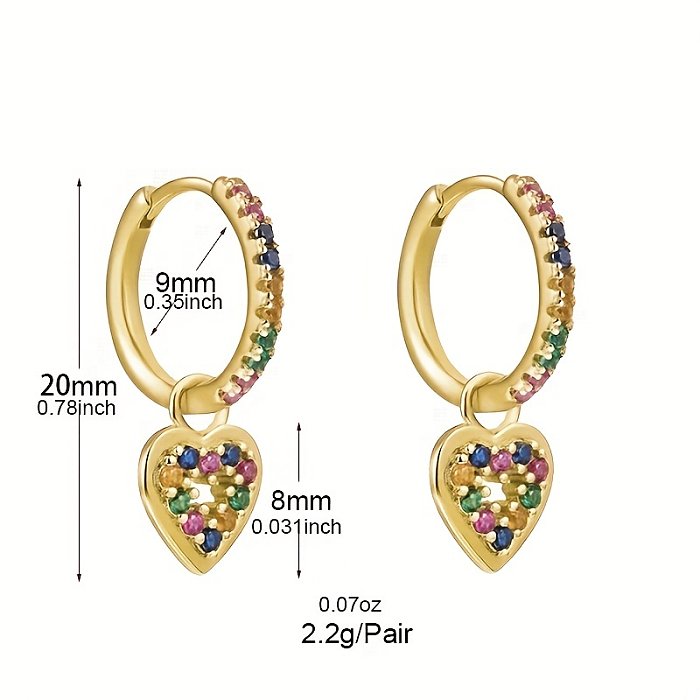 1 Paar Damen-Ohrringe in Herzform mit Intarsien-Kupfer-Zirkon-Weißgold-Beschichtung
