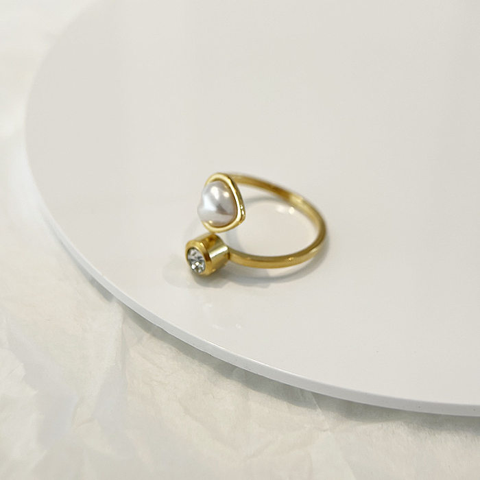 1 Piece Fashion Heart Shape Titanium Steel Inlay Pearl Open Ring