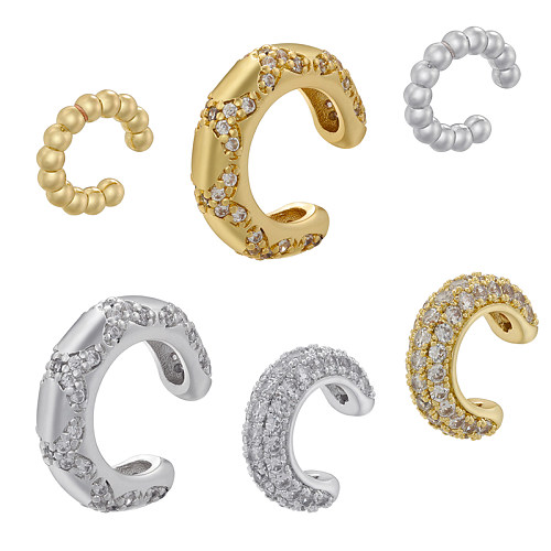 1 paire de manchettes d'oreilles plaquées or 18 carats, Style classique décontracté, incrustation de placage en forme de C, cuivre et Zircon