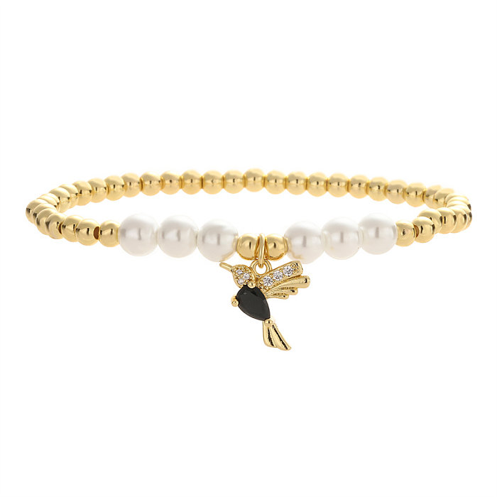 IG-Stil, einfacher Stil, Schmetterlings-Vogel-Kupfer-Perlen-Inlay-Zirkon-Armbänder